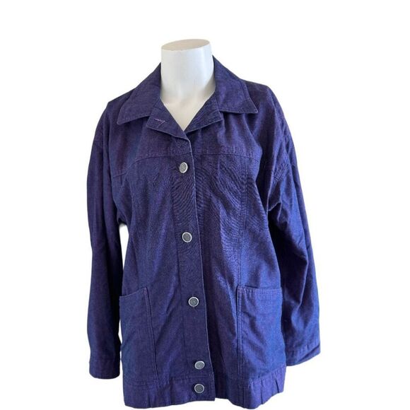 Purple metallic women’s vintage 90s button up blazer pleated midi skirt set M - Picture 2 of 8